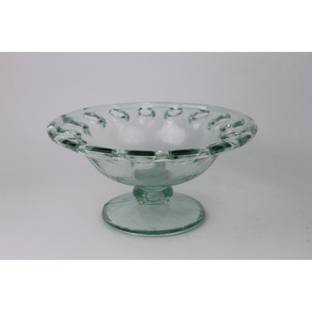 Vintage Green Glass Pedestal Bowl 8 Inch Recycled Glass Spanish Style